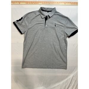 Aiopeson Men's Casual Slim Fit Embroidered Striped Polo Shirt Size XL Gray